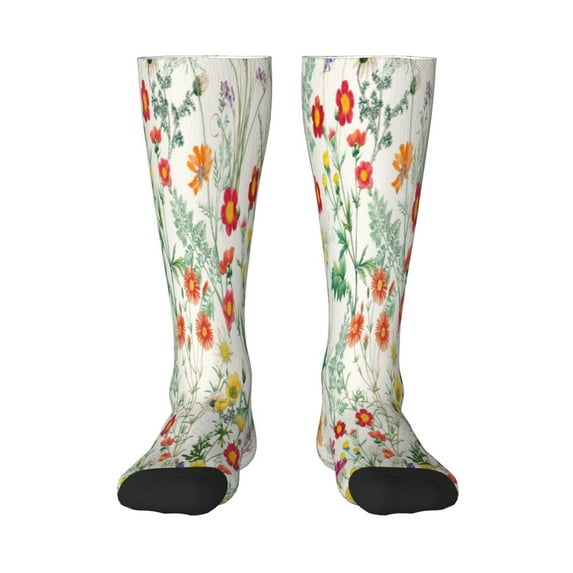 Picia Women Crew Soft Moisture-wicking Socks Spring floral Pattern Design Cotton Socks, One Size fit All