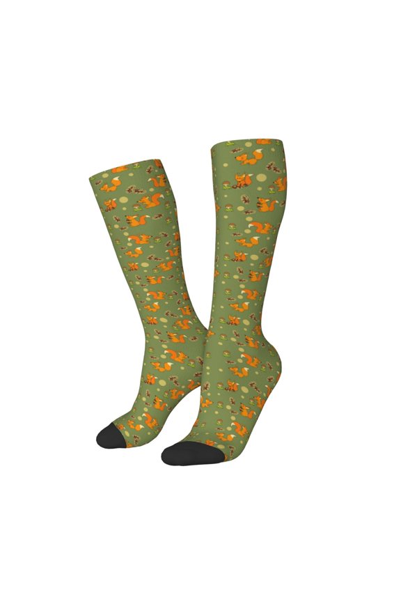 Women Crew Soft Moisture-wicking Socks Squirrel And Nuts Pattern Design Cotton Socks, One Size fit All