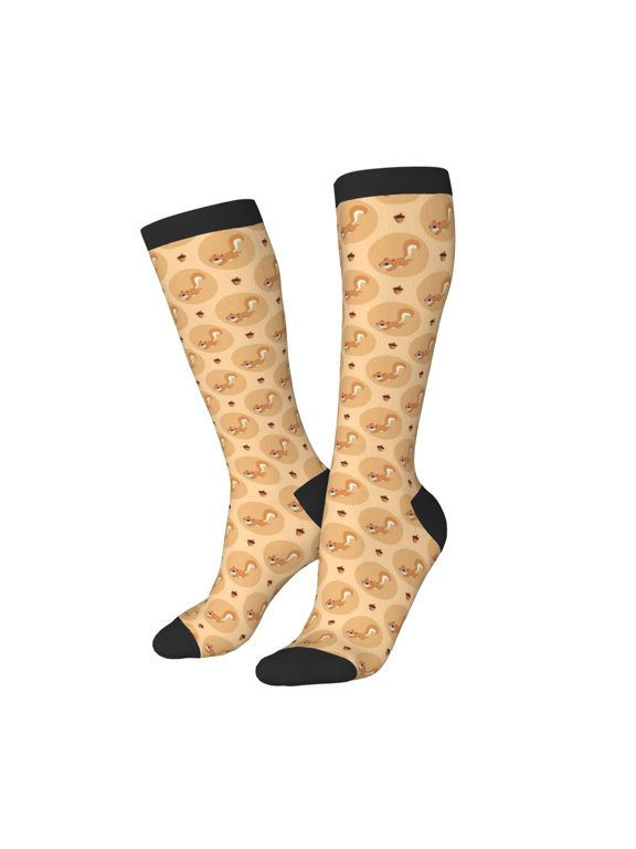 Women Crew Soft Moisture-wicking Socks Squirrel And Nuts Pattern Design Cotton Socks, One Size fit All