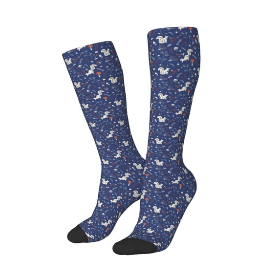 Picia Women Crew Soft Moisture-wicking Socks Squirrel Flower Pattern Design Cotton Socks, One Size fit All