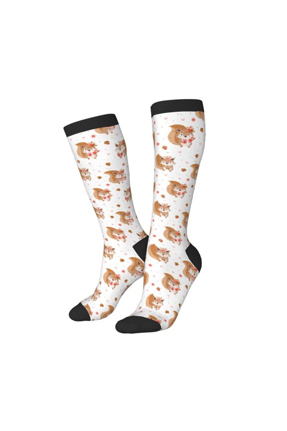 Women Crew Soft Moisture-wicking Socks Squirrel Giving A Gift Pattern Design Cotton Socks, One Size fit All
