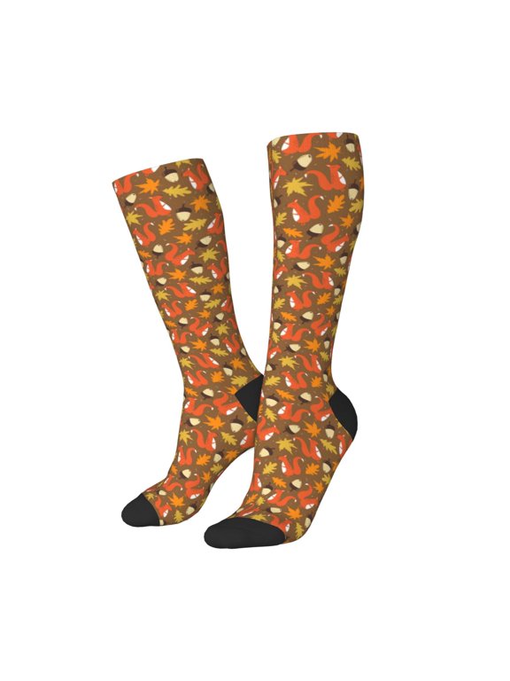 Women Crew Soft Moisture-wicking Socks Squirrel Maple pine nut Pattern Design Cotton Socks, One Size fit All