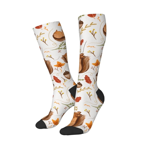Picia Women Crew Soft Moisture-wicking Socks Squirrel Pattern Design Cotton Socks, One Size fit All