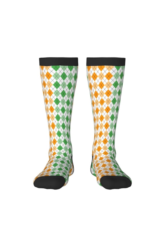 Women Crew Soft Moisture-wicking Socks St. Patrick's day argyle Pattern Design Cotton Socks, One Size fit All