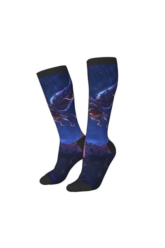 Women Crew Soft Moisture-wicking Socks Starry Sky Wall Flying Tiger Pattern Design Cotton Socks, One Size fit All