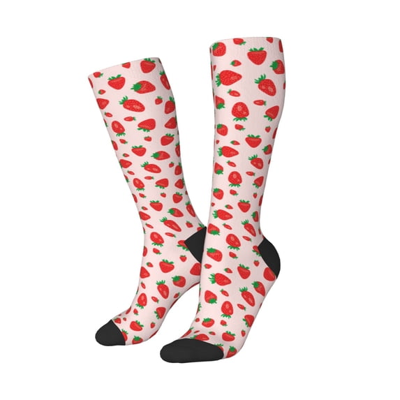 Picia Women Crew Soft Moisture-wicking Socks Strawberries Pattern Design Cotton Socks, One Size fit All