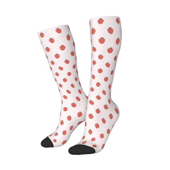 Picia Women Crew Soft Moisture-wicking Socks Strawberry Pattern Design Cotton Socks, One Size fit All