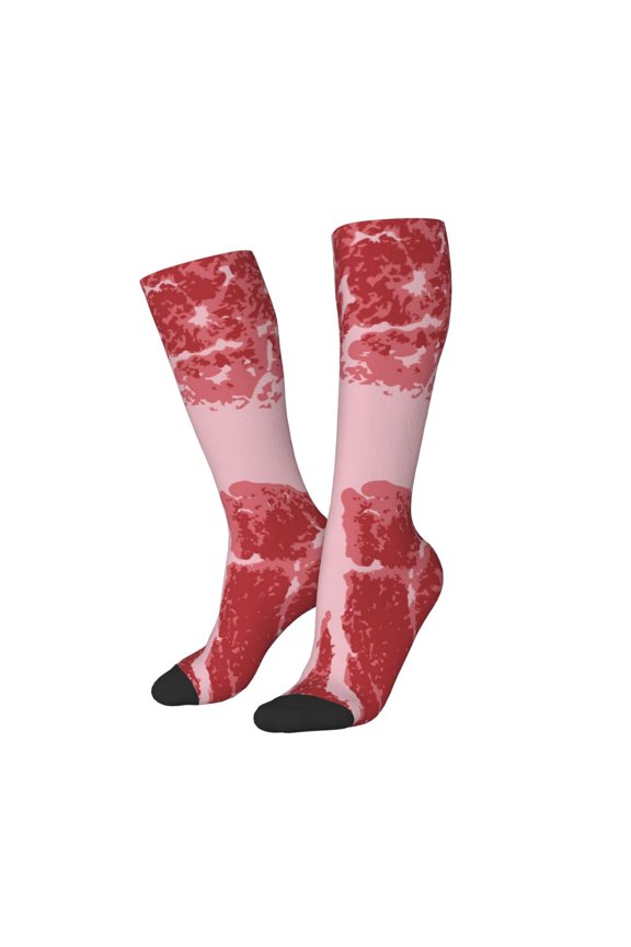 Women Crew Soft Moisture-wicking Socks Striped Meat Pattern Design Cotton Socks, One Size fit All