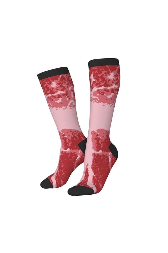 Women Crew Soft Moisture-wicking Socks Striped Meat Pattern Design Cotton Socks, One Size fit All