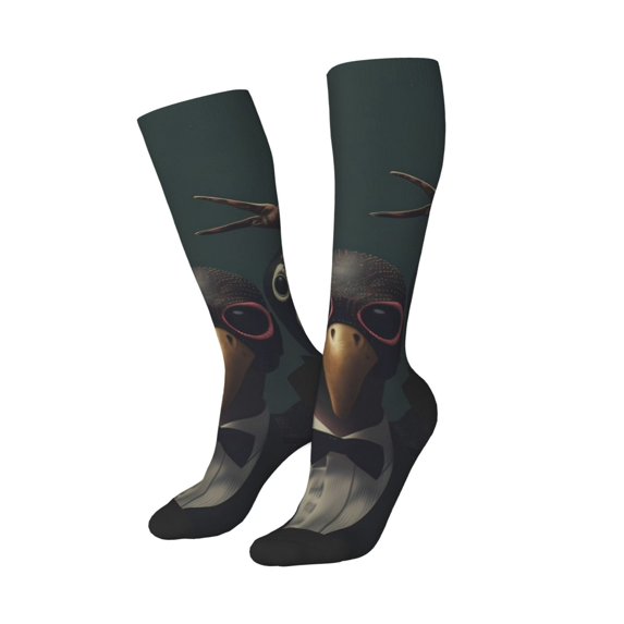 Picia Women Crew Soft Moisture-wicking Socks Stylish Avian Gathering Pattern Design Cotton Socks, One Size fit All