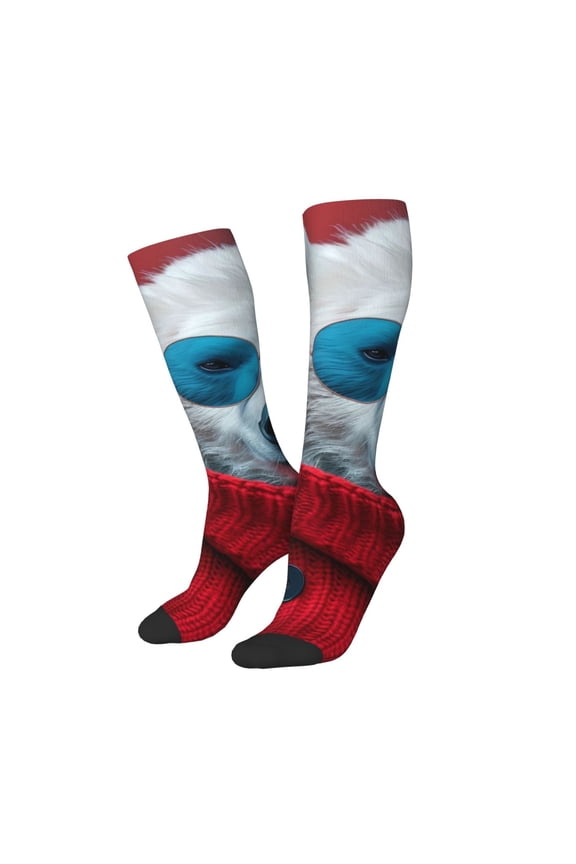 Women Crew Soft Moisture-wicking Socks Stylish Polar Bear Sunglasses Pattern Design Cotton Socks, One Size fit All