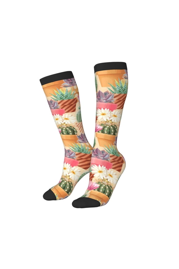 Women Crew Soft Moisture-wicking Socks Succulent And Cactus Pattern Design Cotton Socks, One Size fit All