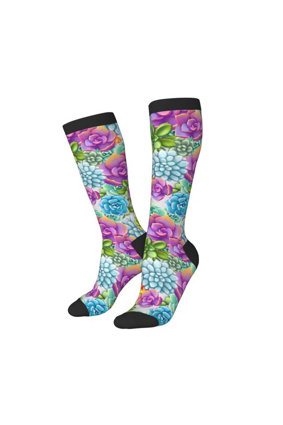 Women Crew Soft Moisture-wicking Socks Succulents Pattern Design Cotton Socks, One Size fit All