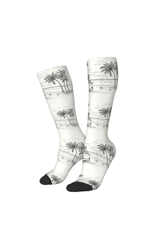 Women Crew Soft Moisture-wicking Socks Summer Vacation Scene With Camping Van Pattern Design Cotton Socks, One Size fit All