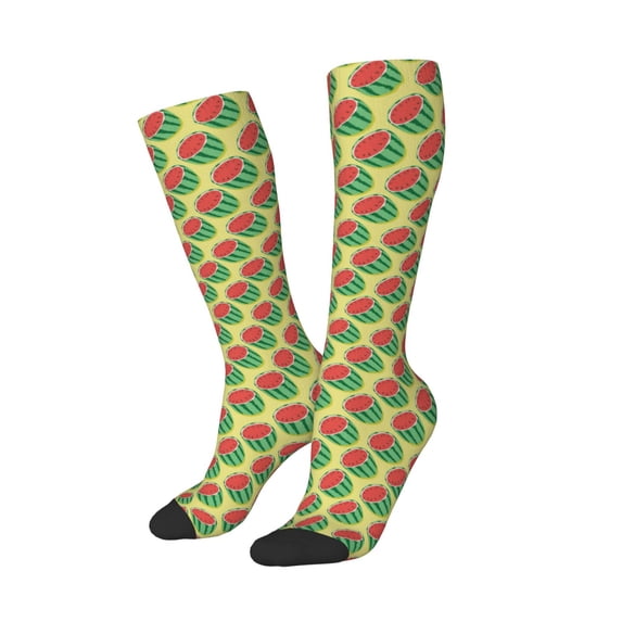 Picia Women Crew Soft Moisture-wicking Socks Summer Watermelon Pattern Design Cotton Socks, One Size fit All