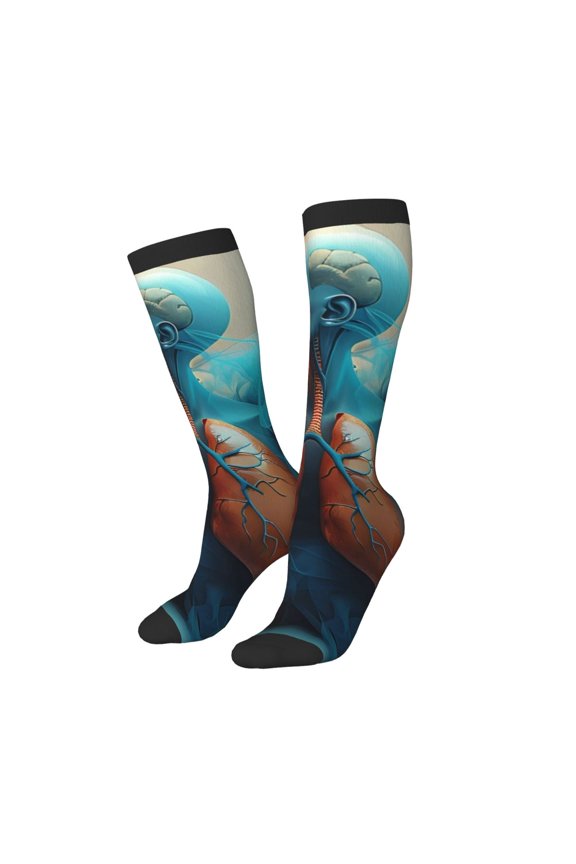 Women Crew Soft Moisture-wicking Socks Surreal Body Art Pattern Design Cotton Socks, One Size fit All