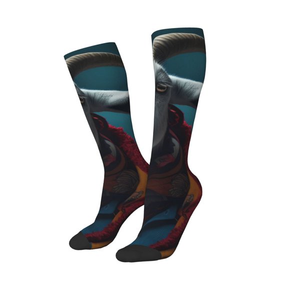 Picia Women Crew Soft Moisture-wicking Socks Surrealist Goat Pattern Design Cotton Socks, One Size fit All