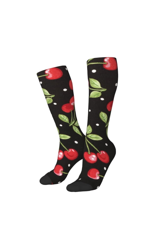 Women Crew Soft Moisture-wicking Socks Sweet Red Cherry Pattern Design Cotton Socks, One Size fit All