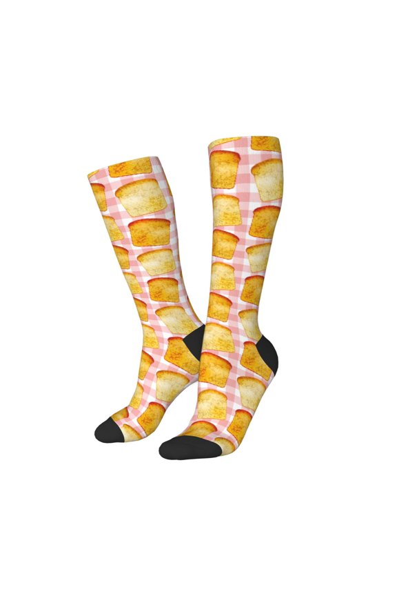 Women Crew Soft Moisture-wicking Socks Tasty Toasts Pattern Design Cotton Socks, One Size fit All