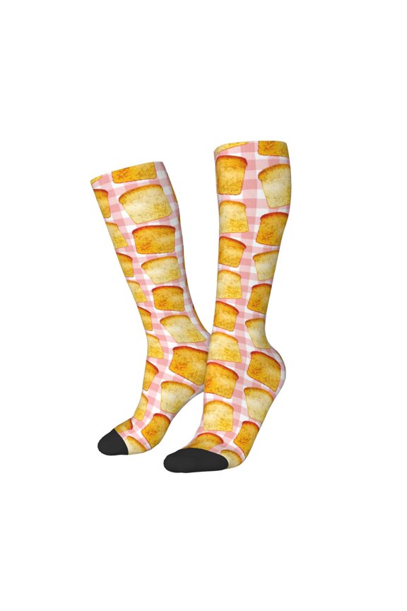 Women Crew Soft Moisture-wicking Socks Tasty Toasts Pattern Design Cotton Socks, One Size fit All