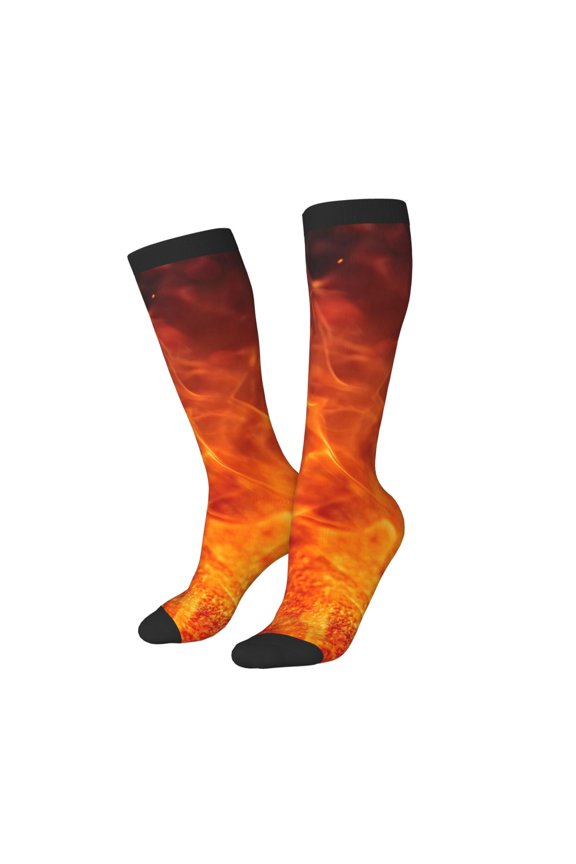 Women Crew Soft Moisture-wicking Socks Tennis Ball In Fire Pattern Design Cotton Socks, One Size fit All