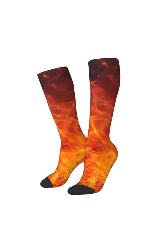 Women Crew Soft Moisture-wicking Socks Tennis Ball In Fire Pattern Design Cotton Socks, One Size fit All