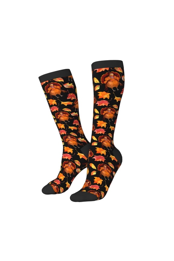 Women Crew Soft Moisture-wicking Socks Thanksgiving Turkey 1 Pattern Design Cotton Socks, One Size fit All