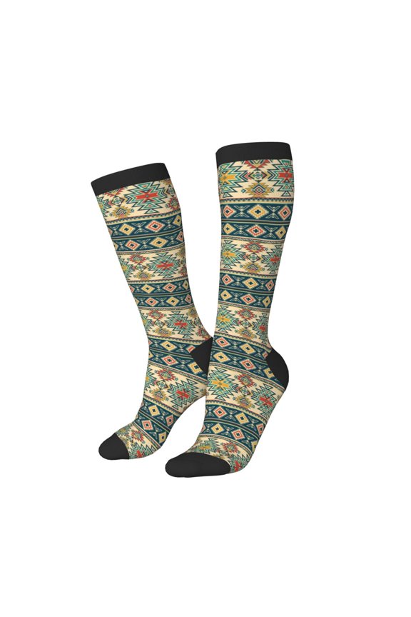 Women Crew Soft Moisture-wicking Socks Traditional Tribal Aztec1 Pattern Design Cotton Socks, One Size fit All