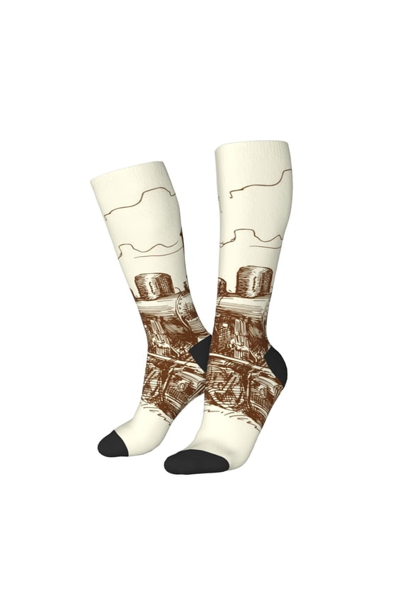 Women Crew Soft Moisture-wicking Socks Train Pattern Design Cotton Socks, One Size fit All