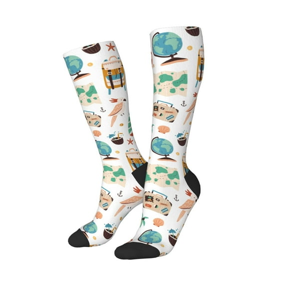 Picia Women Crew Soft Moisture-wicking Socks Travel1 Pattern Design Cotton Socks, One Size fit All