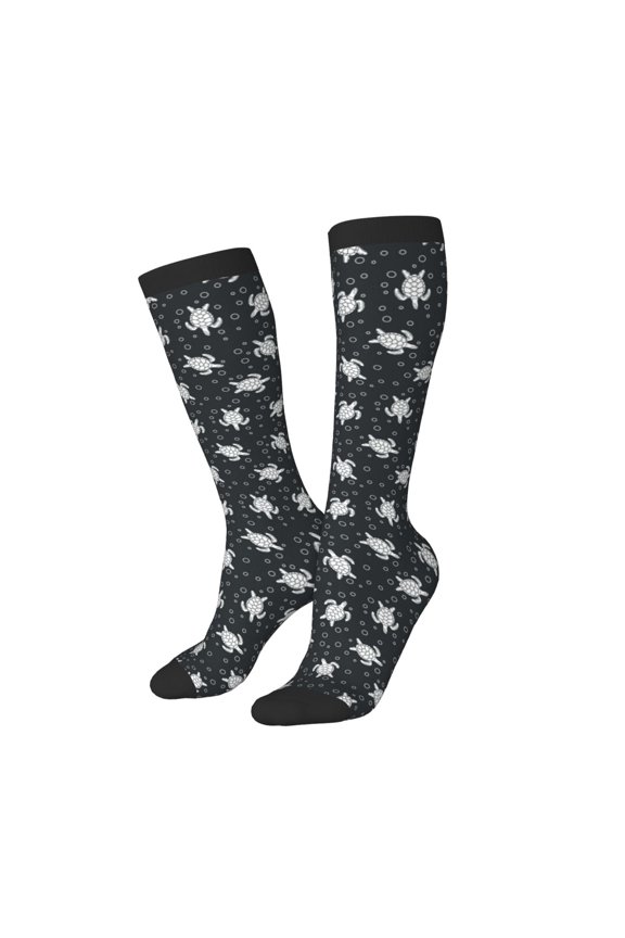 Women Crew Soft Moisture-wicking Socks Turtle Pattern Design Cotton Socks, One Size fit All