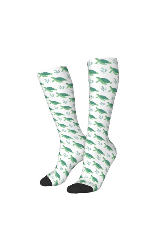 Women Crew Soft Moisture-wicking Socks Turtle Pattern Design Cotton Socks, One Size fit All