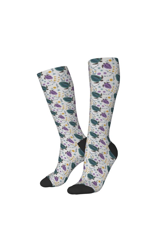 Women Crew Soft Moisture-wicking Socks Turtle Pattern Design Cotton Socks, One Size fit All
