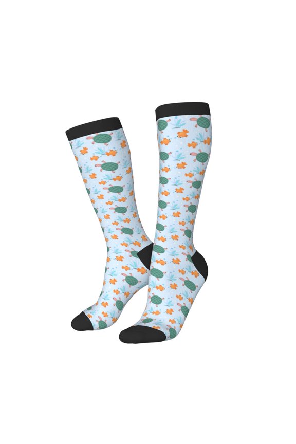 Women Crew Soft Moisture-wicking Socks Turtles And Goldfish Pattern Design Cotton Socks, One Size fit All