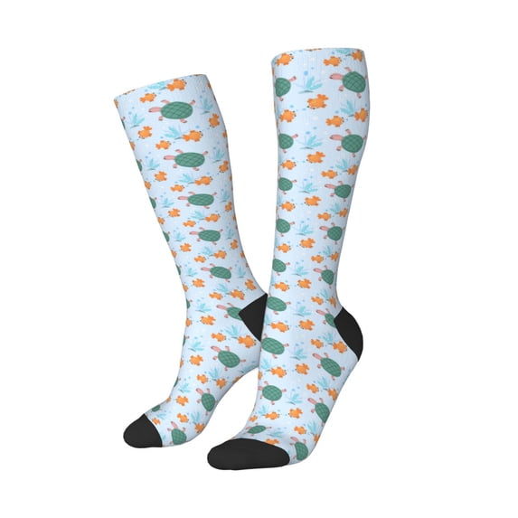 Picia Women Crew Soft Moisture-wicking Socks Turtles And Goldfish Pattern Design Cotton Socks, One Size fit All