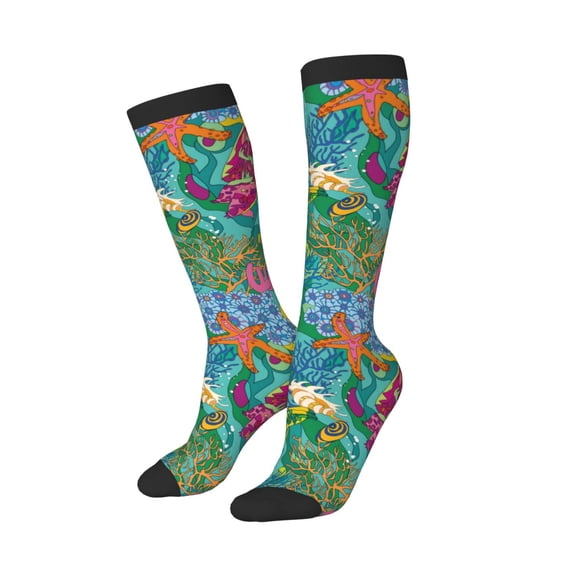 Picia Women Crew Soft Moisture-wicking Socks Turtles Pattern Design Cotton Socks, One Size fit All