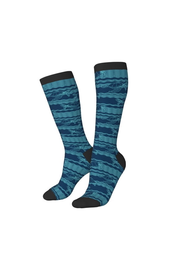 Women Crew Soft Moisture-wicking Socks Turtles and Waves Pattern Design Cotton Socks, One Size fit All