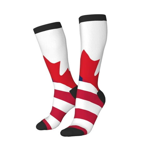Picia Women Crew Soft Moisture-wicking Socks USA Canada Flag Pattern Design Cotton Socks, One Size fit All