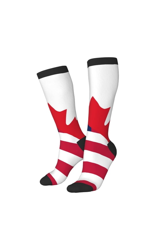 Women Crew Soft Moisture-wicking Socks USA Canada Flag Pattern Design Cotton Socks, One Size fit All