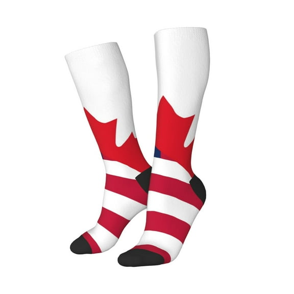 Picia Women Crew Soft Moisture-wicking Socks USA Canada Flag Pattern Design Cotton Socks, One Size fit All