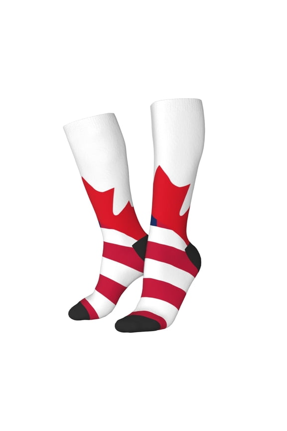 Women Crew Soft Moisture-wicking Socks USA Canada Flag Pattern Design Cotton Socks, One Size fit All