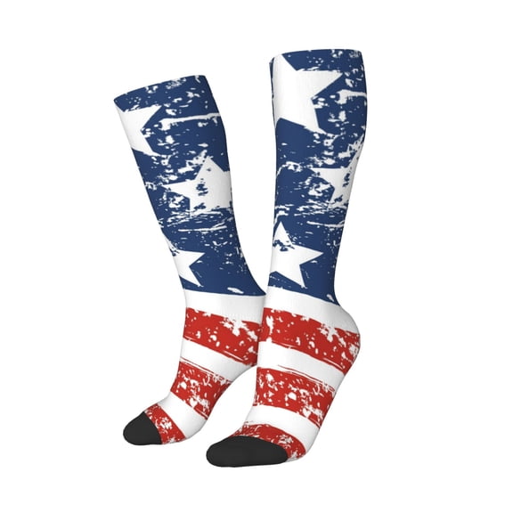 Picia Women Crew Soft Moisture-wicking Socks USA Colors Stripes1 Pattern Design Cotton Socks, One Size fit All