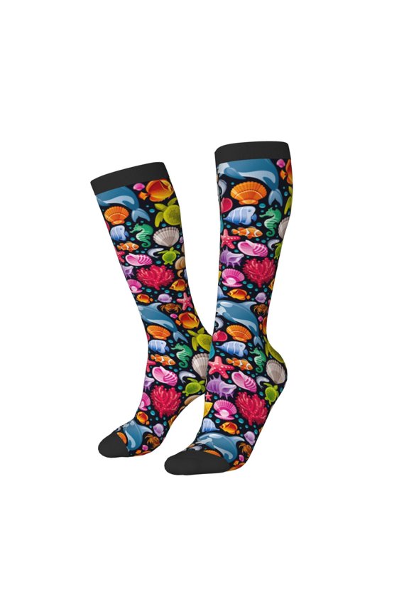 Women Crew Soft Moisture-wicking Socks Underwater Diving Animals Pattern Design Cotton Socks, One Size fit All