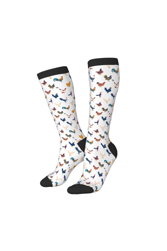 Women Crew Soft Moisture-wicking Socks Various Rooster Pattern Design Cotton Socks, One Size fit All