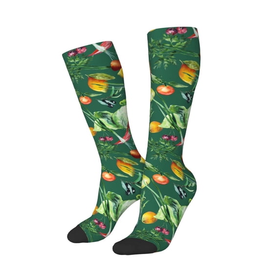 Picia Women Crew Soft Moisture-wicking Socks Vegan Pattern Design Cotton Socks, One Size fit All