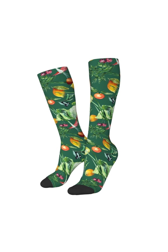 Women Crew Soft Moisture-wicking Socks Vegan Pattern Design Cotton Socks, One Size fit All