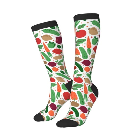 Picia Women Crew Soft Moisture-wicking Socks Vegetables Pattern Design Cotton Socks, One Size fit All