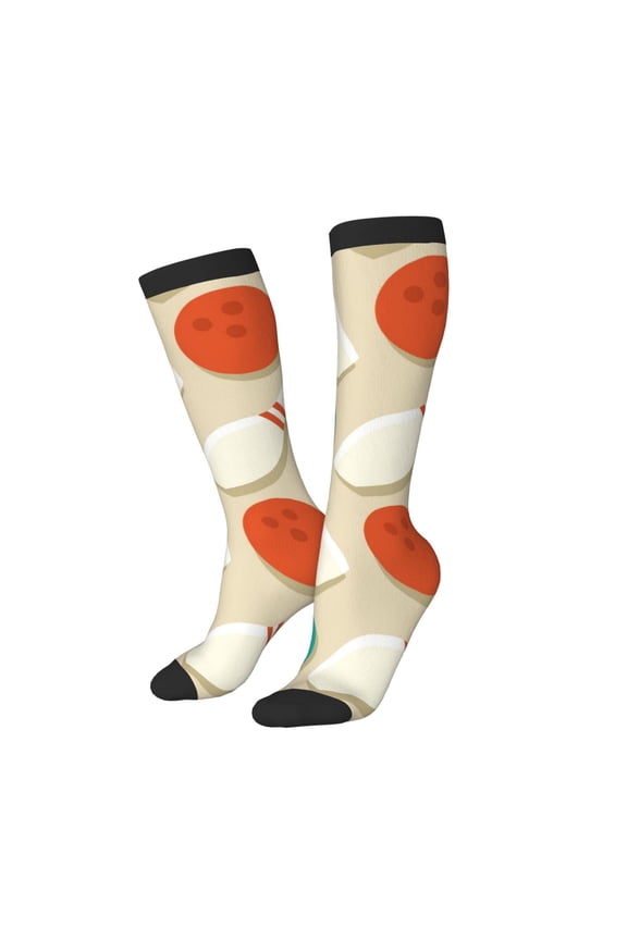 Women Crew Soft Moisture-wicking Socks Vintage Bowling Pattern Design Cotton Socks, One Size fit All