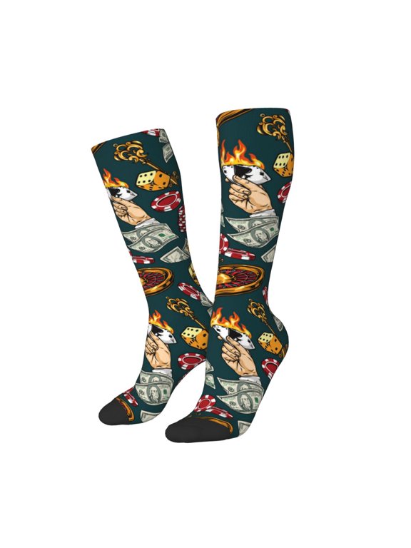 Women Crew Soft Moisture-wicking Socks Vintage Casino Chips Pattern Design Cotton Socks, One Size fit All