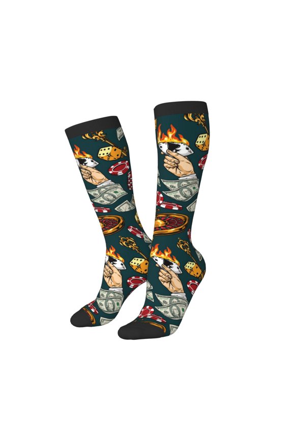 Women Crew Soft Moisture-wicking Socks Vintage Casino Chips Pattern Design Cotton Socks, One Size fit All